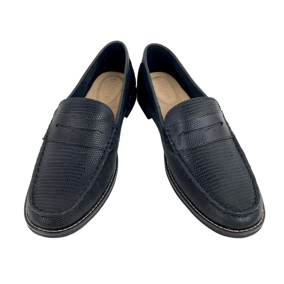 Sperry Leather Penny Loafer Womens 9.5 Seaport Flats Black Slip On Comfort Mocs - Picture 3 of 11